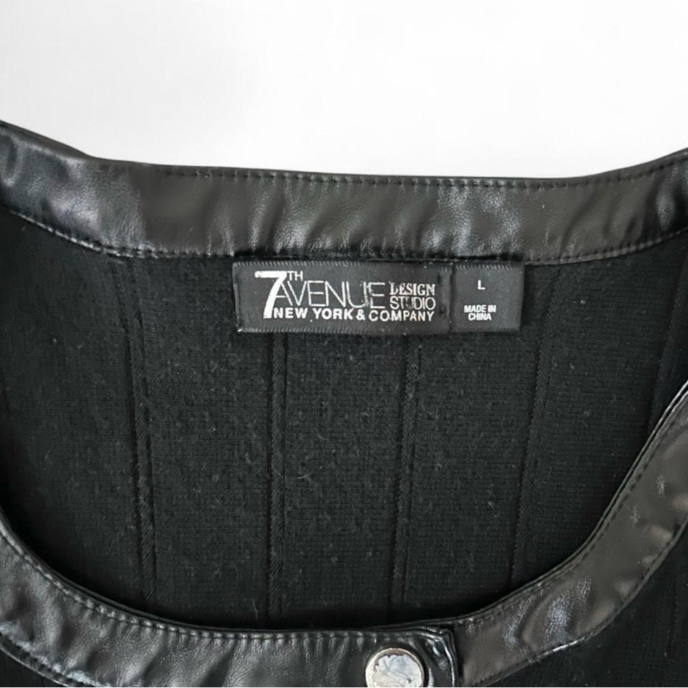 NY & Co 7th Avenue Black Zip Cardigan Jacket Faux Leather Trim Large Moto Style - Picture 4 of 6